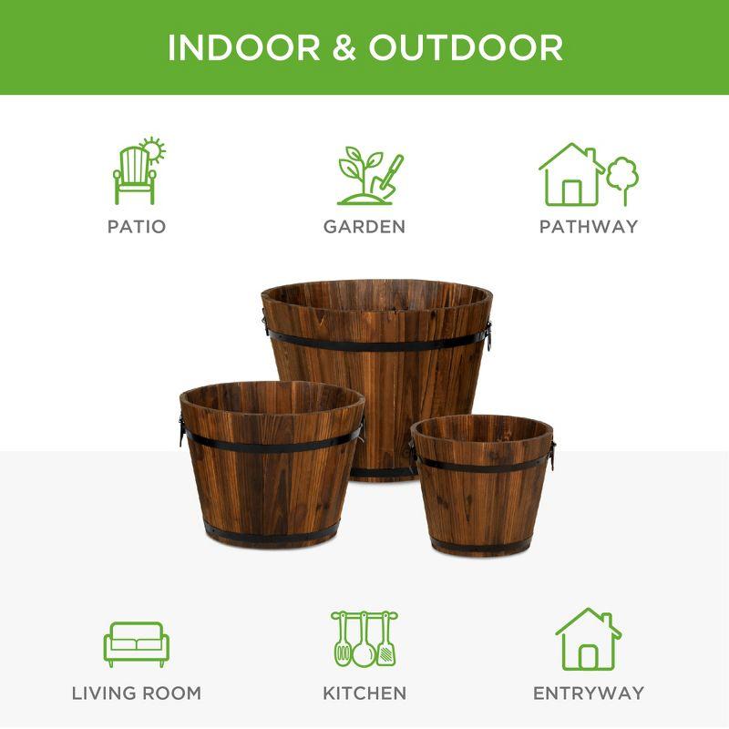 Rustic Wooden Barrel Trio Planters for Indoor & Outdoor Elegance