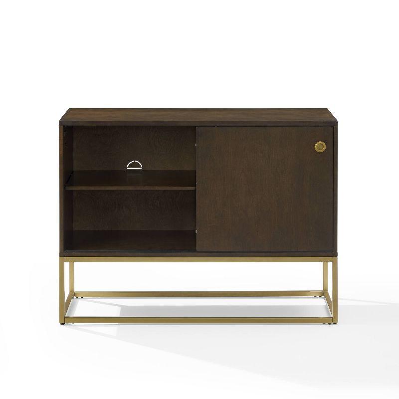 Byron Media Console Dark Brown/Gold - Crosley: Vinyl Storage Cabinet, Adjustable Shelves, Cable Management