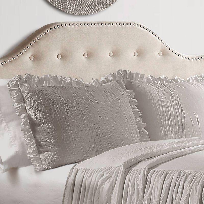 Elegant Gray Microfiber Queen Bedspread Set with Ruffle Detail