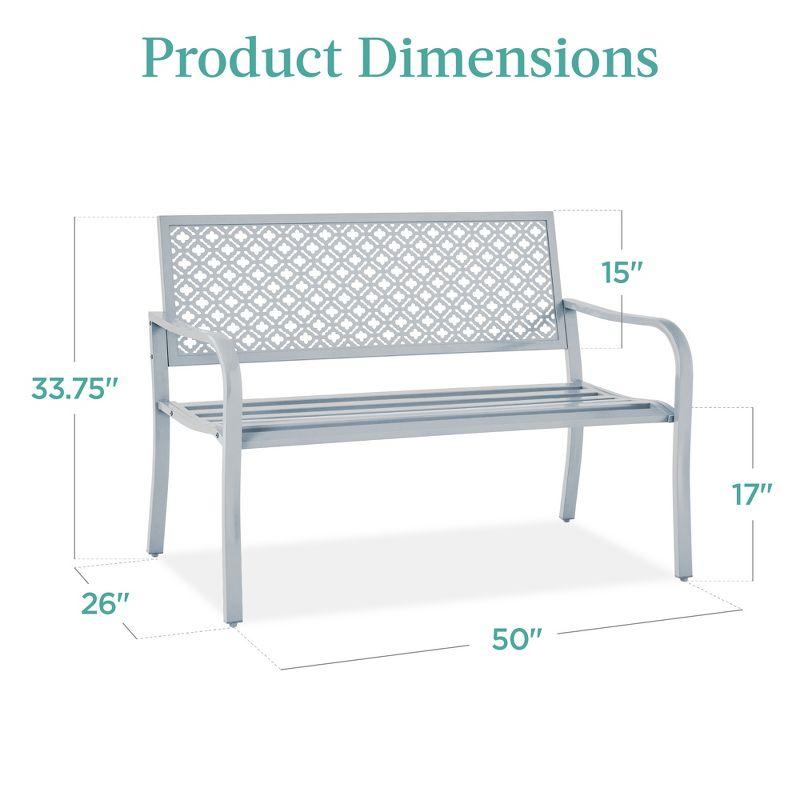 Best Choice Products Indoor Outdoor Steel Garden Bench w/ Geometric Backrest, Foot Levelers