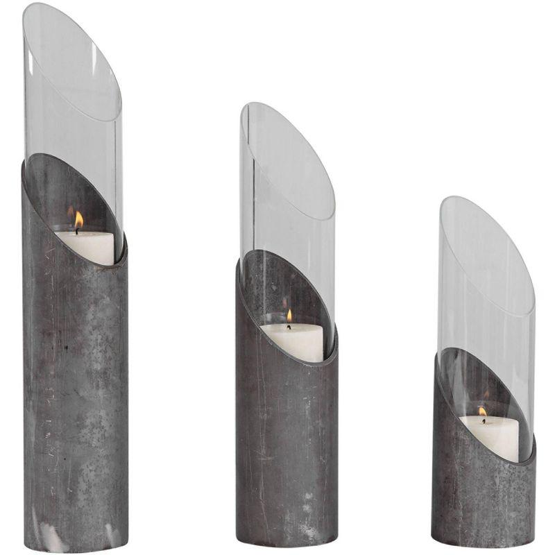 Uttermost Karter Raw Iron Angular Pillar Candle Holders Set of 3