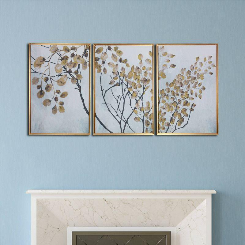 48" x 24" Asian Branches Triptych Floating Framed Wall Canvas Blue - Gallery 57