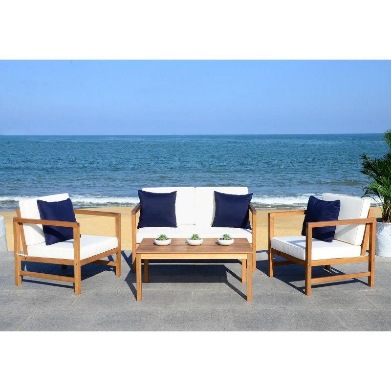 Montez 4 Piece Set - Indoor/Outdoor - PAT7030 - Natural/Beige + Solid Pillow - Safavieh