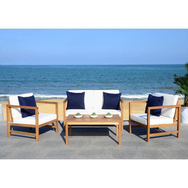 Montez 4-Piece Teak Brown and Beige Outdoor Set with Accent Pillows