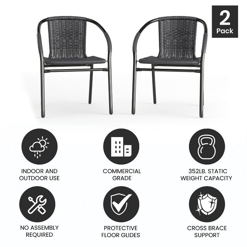 Flash Furniture Lila 2 Pack Gray Rattan Indoor-Outdoor Restaurant Stack Chair