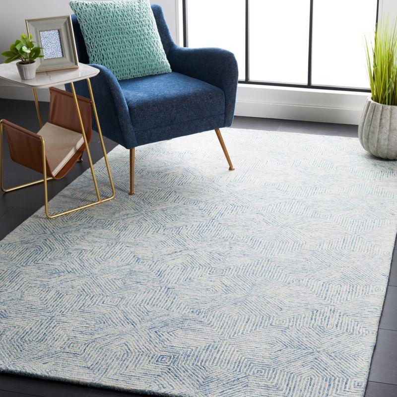 Handmade Blue Abstract Tufted Wool 4' x 6' Rug