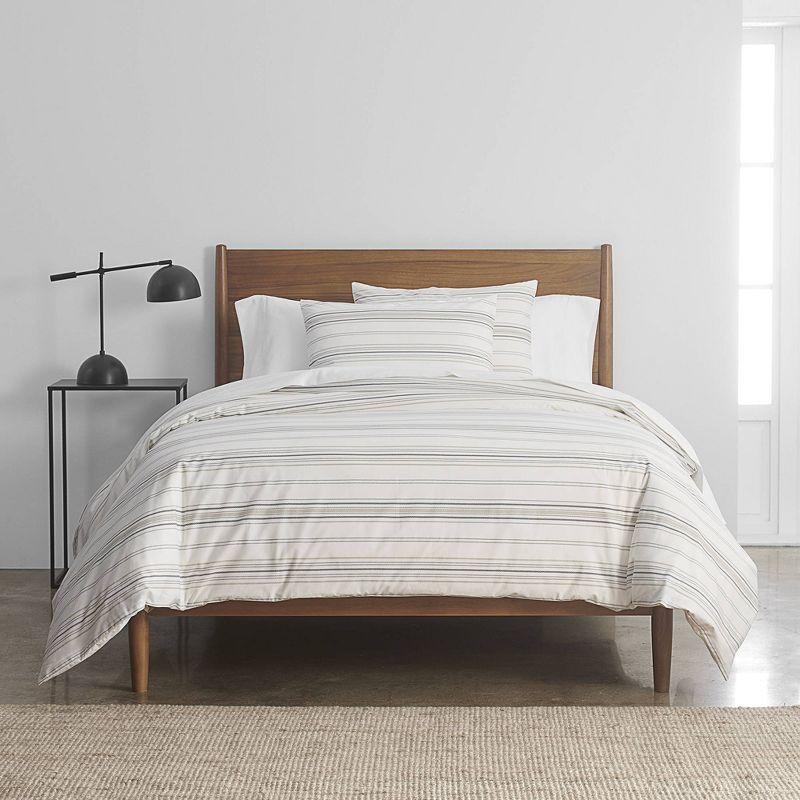 King Beige Cotton Ticking Stripe Duvet Set