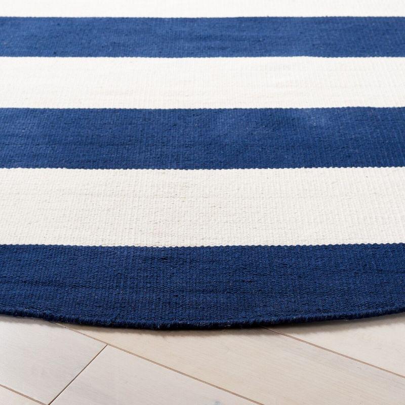 Navy and Ivory Striped Round Cotton Area Rug