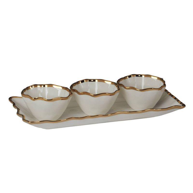 Regency Gold Ceramic Tray with Condiment Bowls, 4-Piece Set