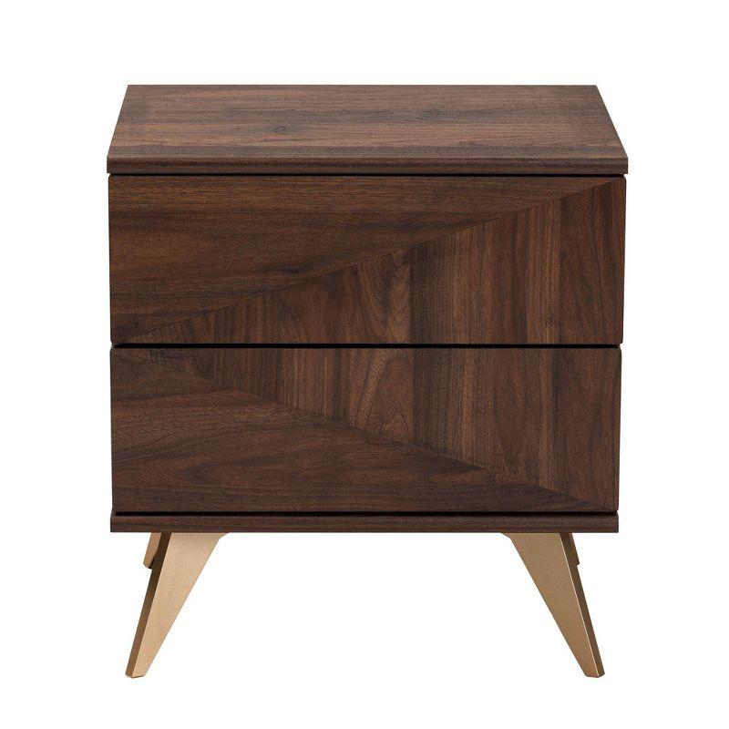 Graceland 2 Drawer Wooden Nightstand Walnut Brown/Gold - Baxton Studio