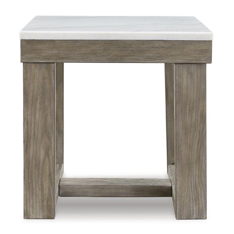 Signature Design by Ashley Loyaska Casual End Table with White Marble Top, Light Brown & White Marble