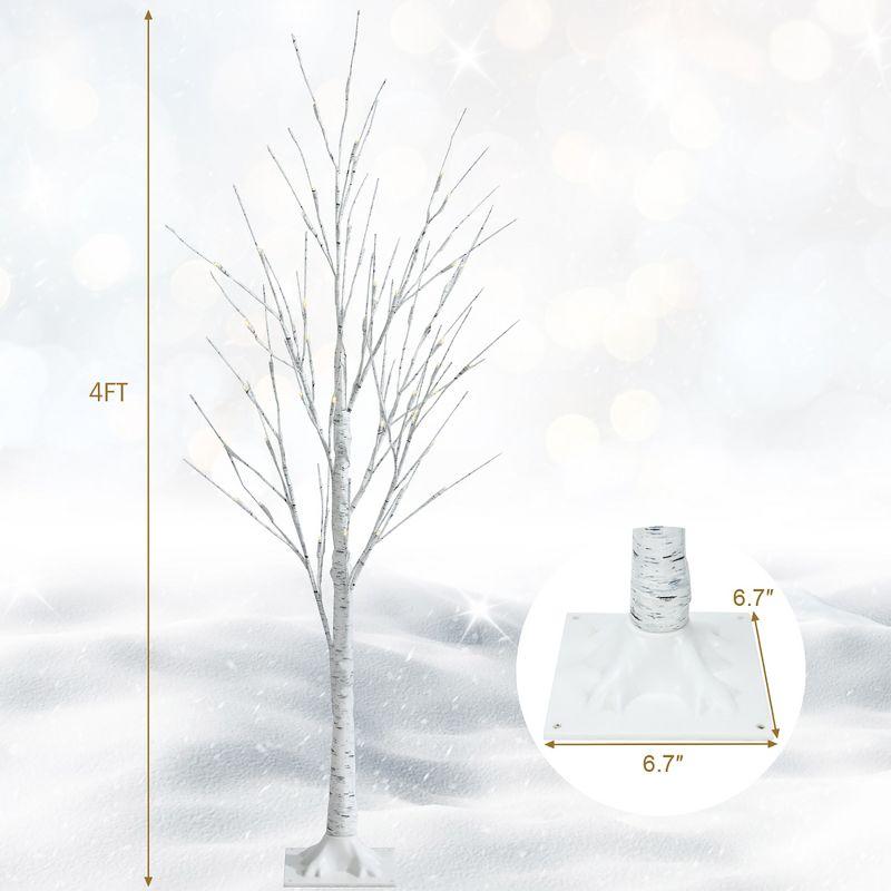 Costway 4ft Pre-lit White Twig Birch Tree for Christmas Holiday w/ 48 LED Lights