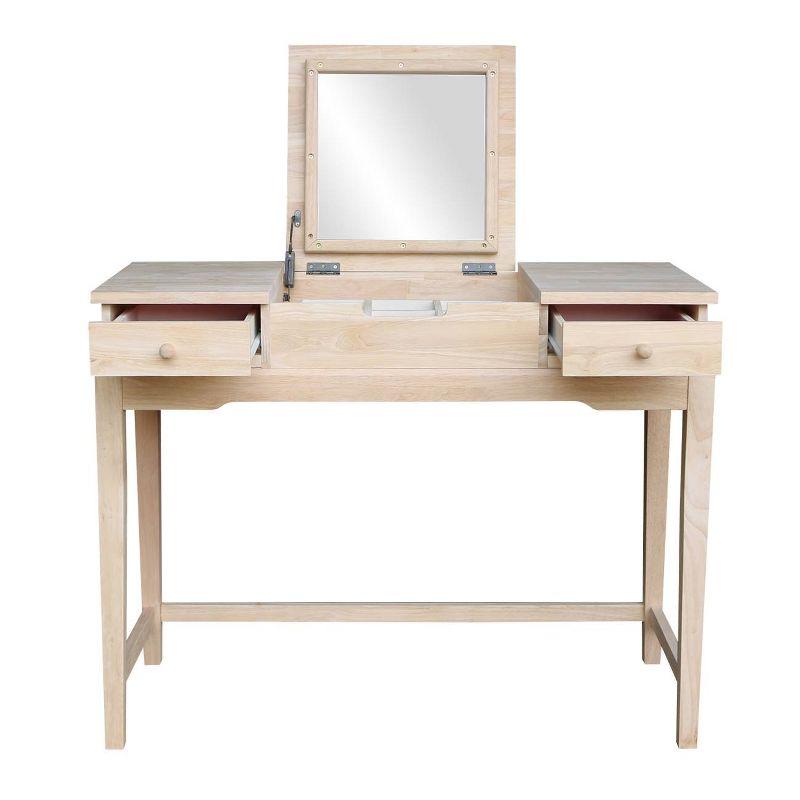 Classic Unfinished Rubberwood Vanity Table with Flip-Up Mirror