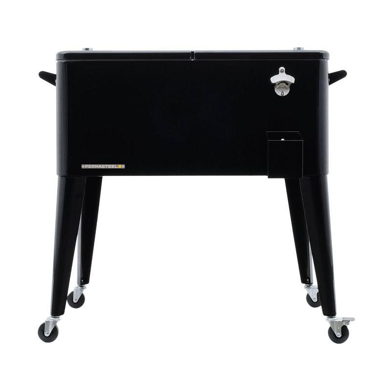 80qt Portable Rolling Patio Cooler - Black - Permasteel: Outdoor Cooler Cart with Stay Up Lid & Bottle Opener