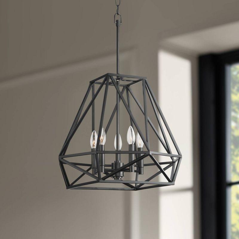 Franklin Iron Works Geometric Form Black Pendant Chandelier 19 1/2" Wide Industrial Open Frame 5-Light Fixture for Dining Room House Foyer Kitchen