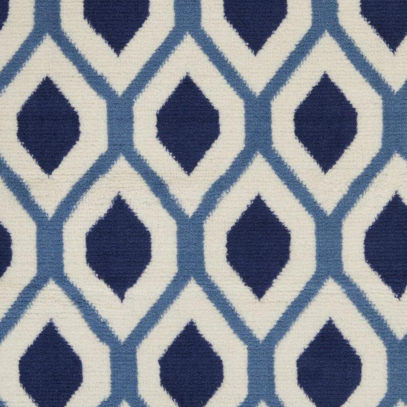 White and Navy Hexagonal Lattice 5' x 7' Synthetic Rug