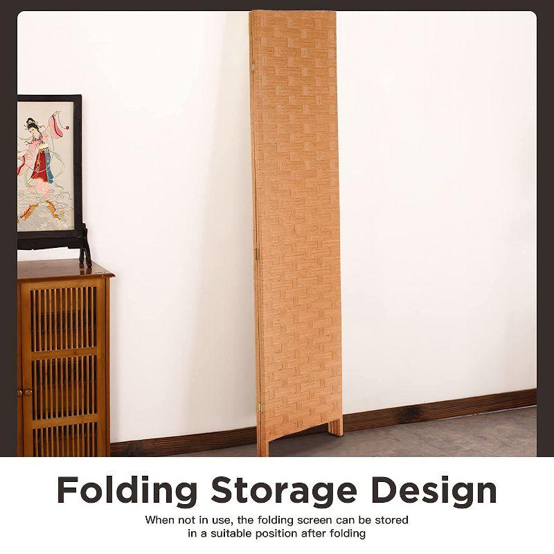 Natural Woven Wood 4-Panel Folding Room Divider