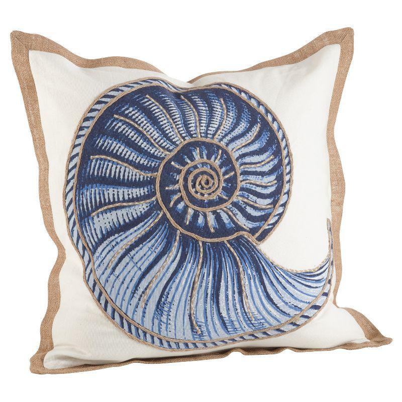 Navy Blue Spiral Shell Embroidered Cotton Throw Pillow