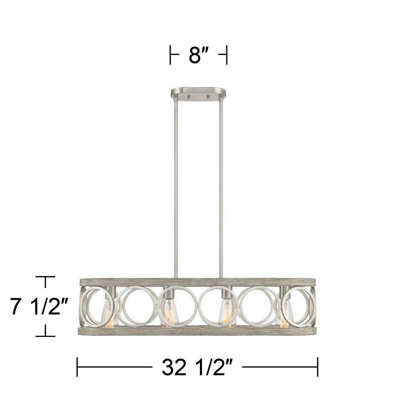 Franklin Iron Works Salima Brushed Nickel Gray Wood Linear Pendant Chandelier 32 1/2" Wide Farmhouse Rustic 4-Light LED for Dining Room Kitchen Island