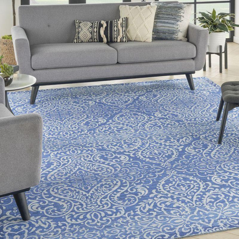 Waverly Washables Collection 7'10" x 9'10" Blue Damask Indoor Rug