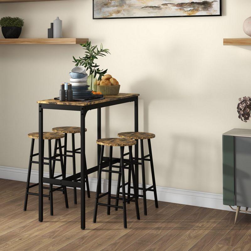 Rustic Brown 5-Piece Pub Table Set with 4 Stools