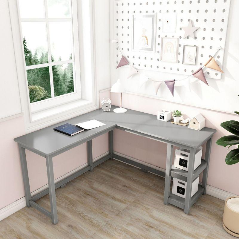 Gray L-Shaped Corner Desk with Shelves