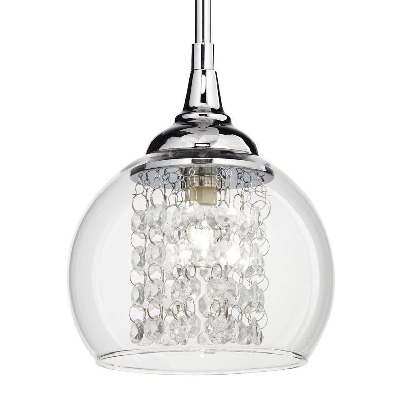 Possini Euro Design Chrome Mini Pendant 6" Wide Modern Faceted Crystal Strands Clear Glass Shade Fixture for Dining Room Living Foyer Kitchen Island