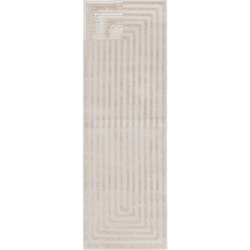 Beige and Ivory Synthetic Outdoor Runner Rug