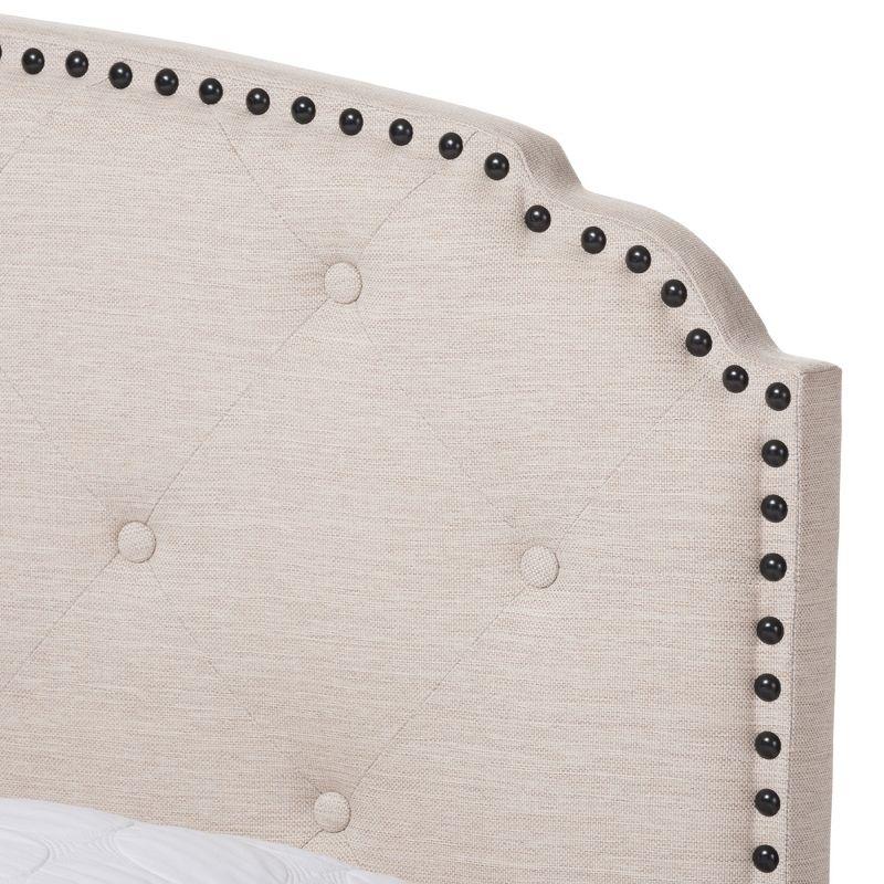 Lexi King-Size Light Beige Tufted and Nailhead Trim Upholstered Bed