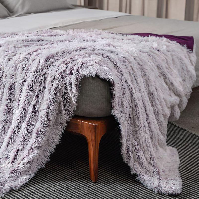 Cheer Collection Long Shaggy Hair Throw Blanket - Purple Ombre (60" x 70")