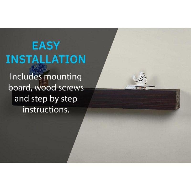 Austin 60" Pine Wood Floating Mantel Shelf in Coffee Bean