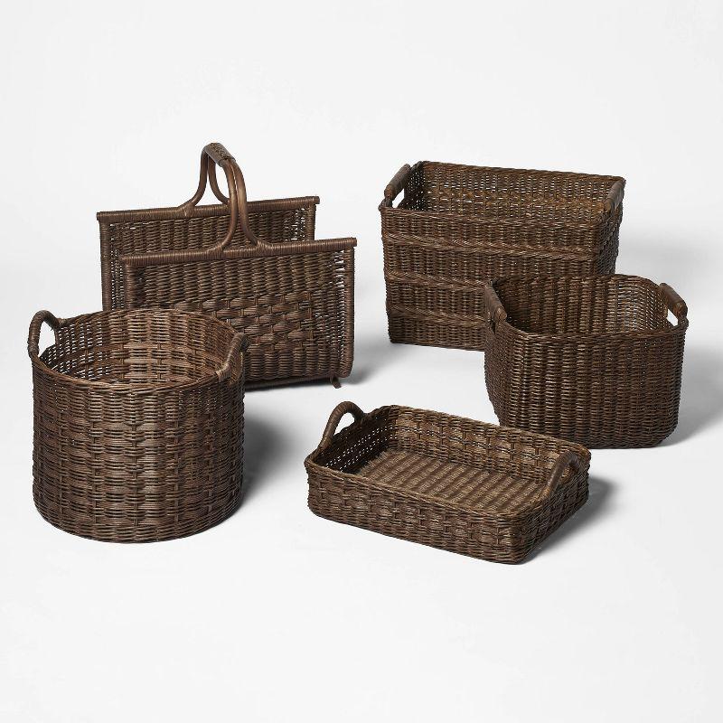 Rattan Decorative Tray with Leather Handles Dark Brown - Threshold™ designed with Studio McGee