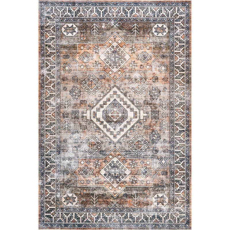 Nuloom 5x8 Machine Washable Rain Haven Vintage Medallion Indoor Area Rug, Rust Non-Slip Backing, Stain Resistant, BedroomLiving Room, Kitchen