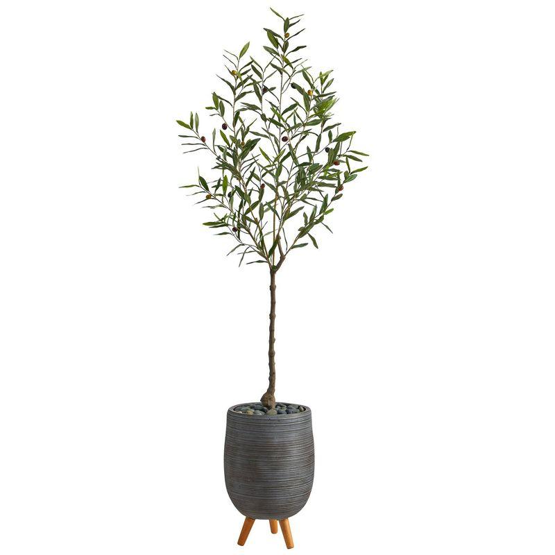 Mediterranean Dream 70" Olive Silk Tree in Gray Tripod Planter