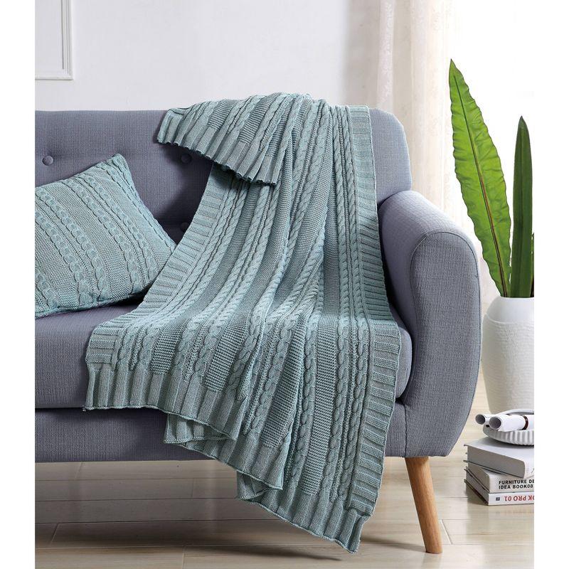 50"x70" Home Dublin Cable Knit Throw Blanket Blue - VCNY: Contemporary Cotton, Machine Washable, Cozy All Ages