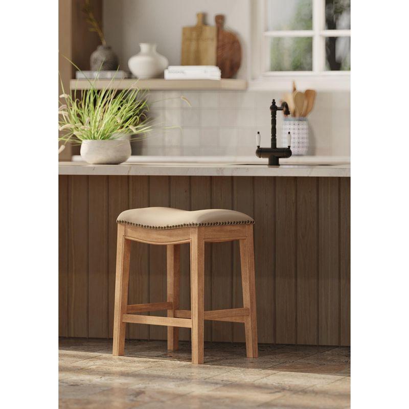 Maven Lane Adrien Saddle Barstool with Vegan Leather Upholstery
