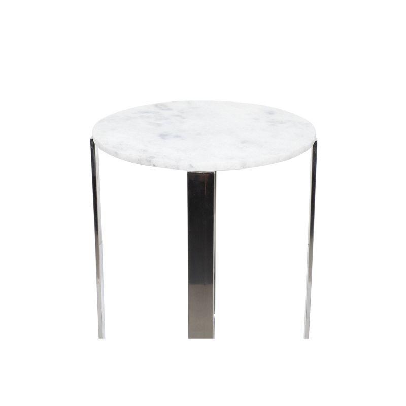 White Marble and Stainless Steel Round Accent Table