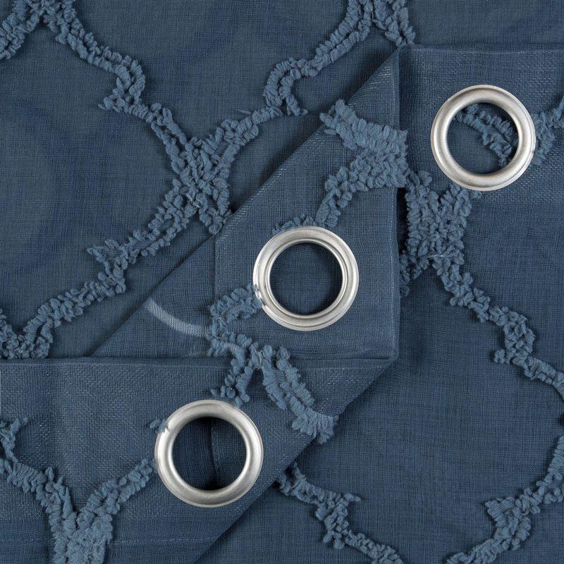 Chanasya 2pk Moroccan Embroidered Grommet Textured Sheer Window Curtain Panels - Set of 2 - 52 x 63 Inches Long - Dark Blue