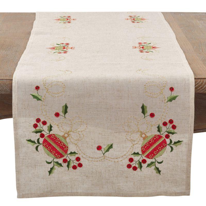 Cream Embroidered Floral Holiday Table Runner