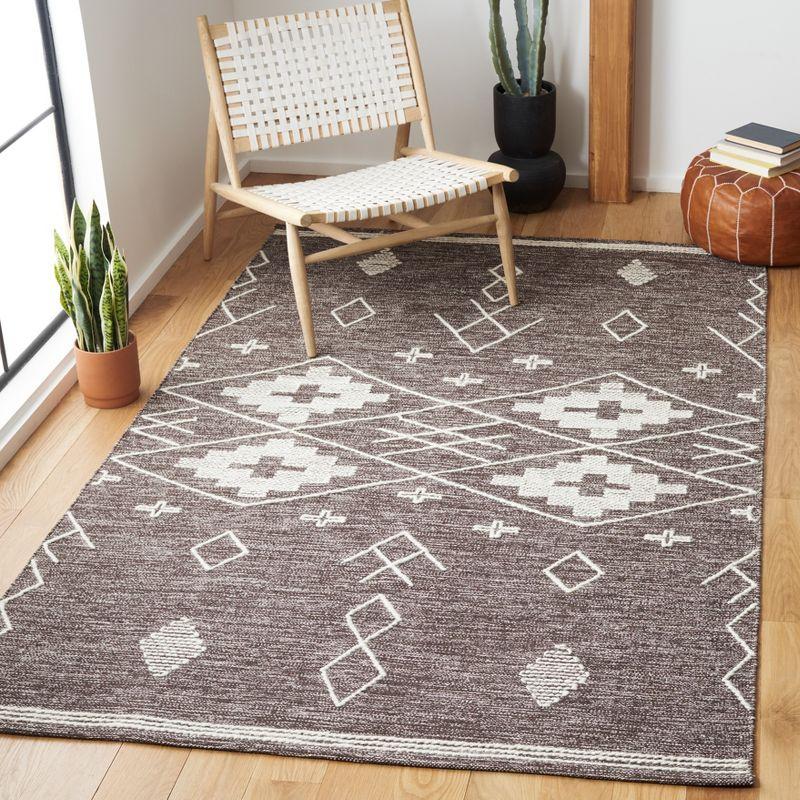 Ivory and Brown Handwoven Wool Cotton Flatweave Rug