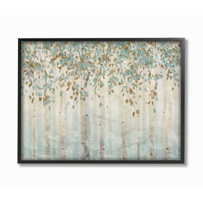 Abstract Forest Leaves Blue Tan Canvas Print with Black Frame