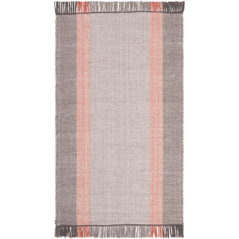 Terracotta & Grey Hand-Woven Cotton Boho Farmhouse Rug - 3' x 5'