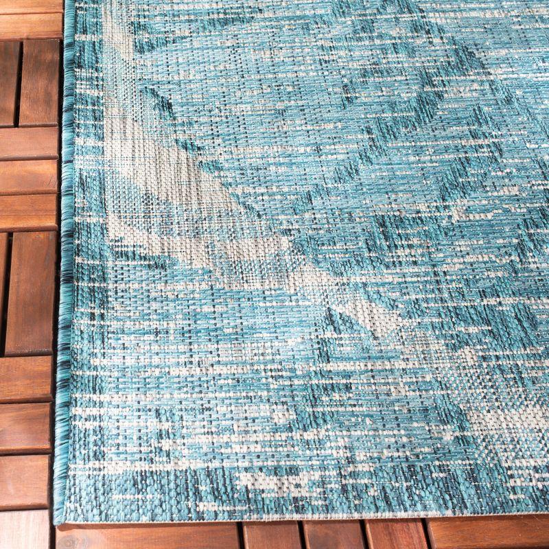 Modern Grey & Aqua Synthetic Square Easy-Care Area Rug - 4' x 5'7"