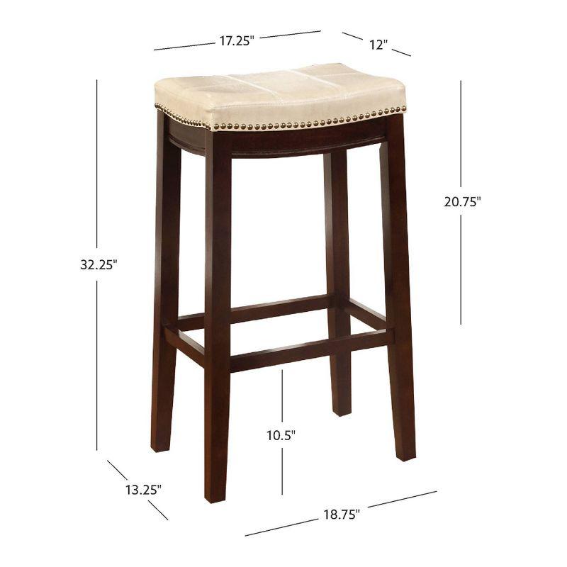 Set of 2 Claridge Faux Leather Nailhead Backless Saddle Barstools Beige - Linon: Upholstered, Rubberwood Legs, Footrest