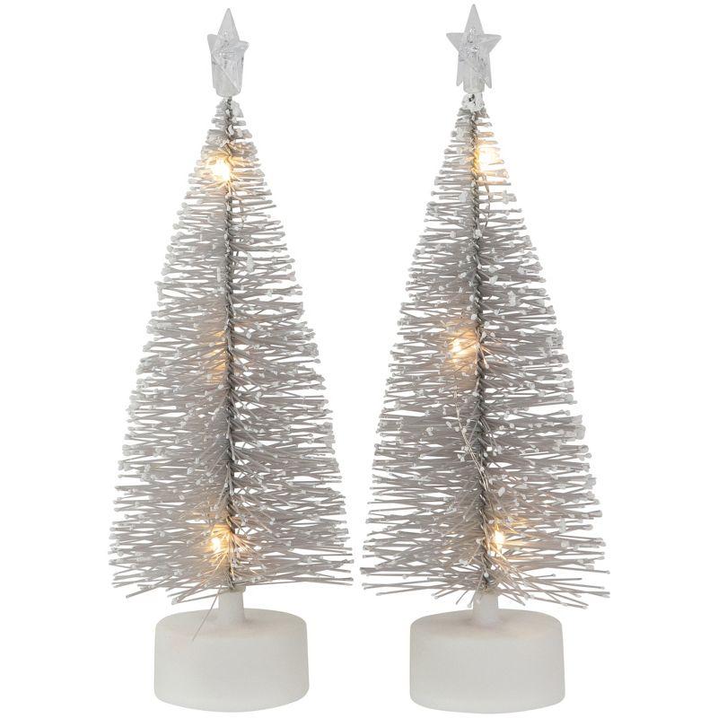 Northlight LED Lighted Mini Bottle Brush with Star Topper Christmas Village Trees - Set of 2