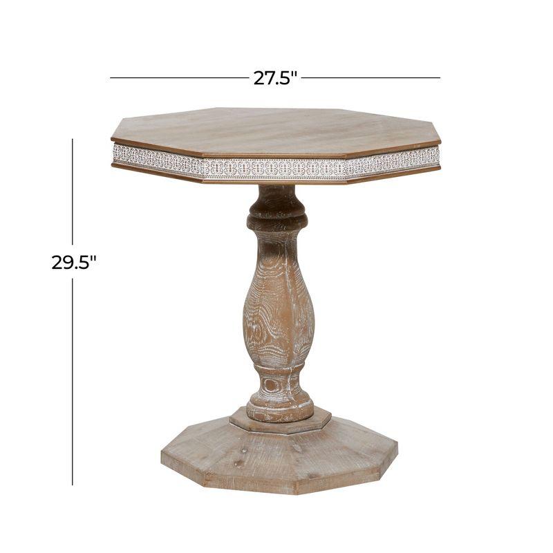 Hexagonal Brown Wood Carved Accent Table