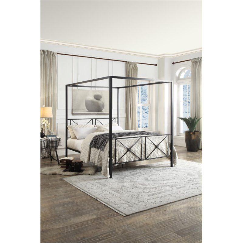 Rapa Queen Metal Canopy Platform Bed in Black - Lexicon