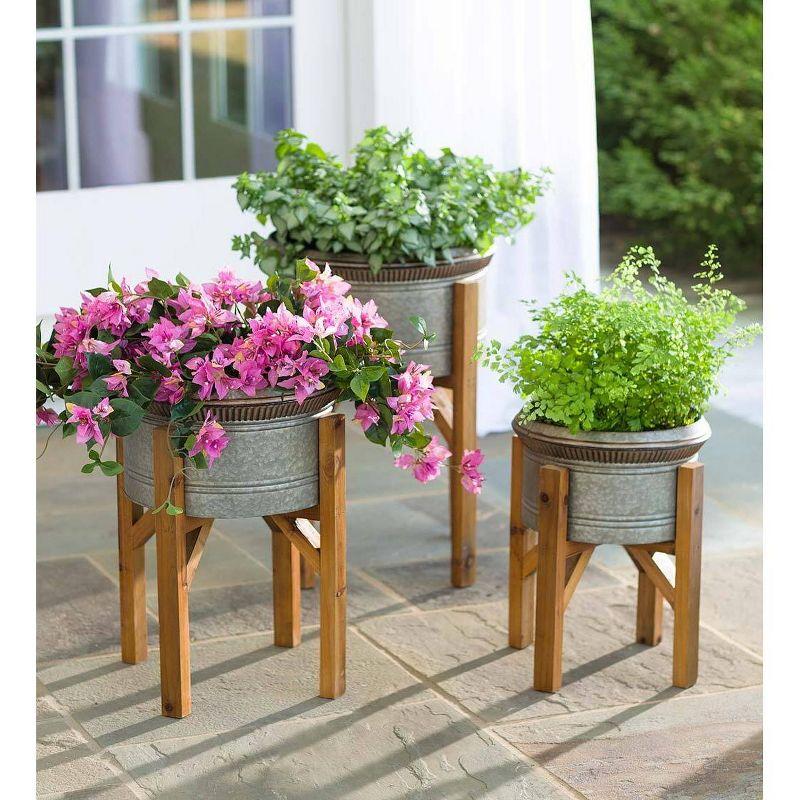 3 - Piece Metal and Wood Indoor/Outdoor Pot Planter Set