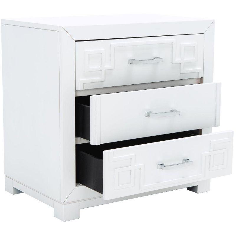 Raina 3 Drawer Greek Key Nightstand - FOX6278 - White/Silver - Safavieh Couture