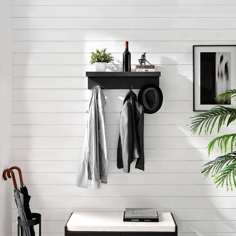 Black Wall Mounted Entryway Coat Rack with Shelf and Hooks